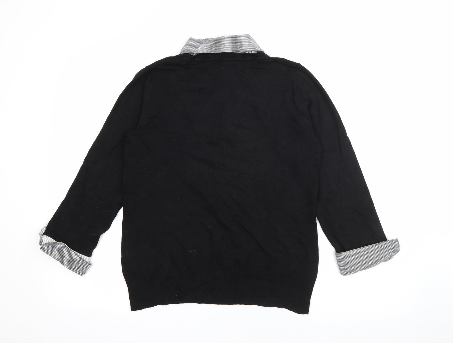 NEXT Womens Black Collared Houndstooth Viscose Pullover Jumper Size 14