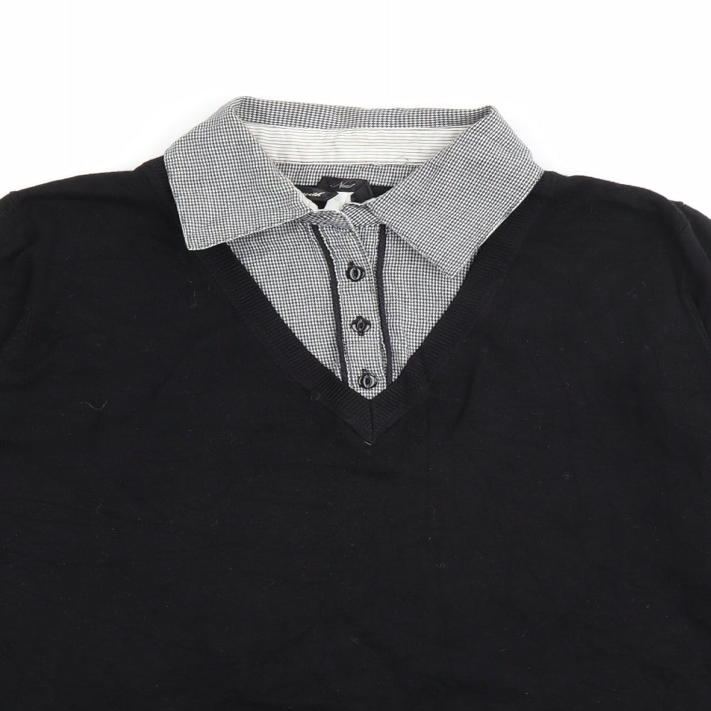 NEXT Womens Black Collared Houndstooth Viscose Pullover Jumper Size 14