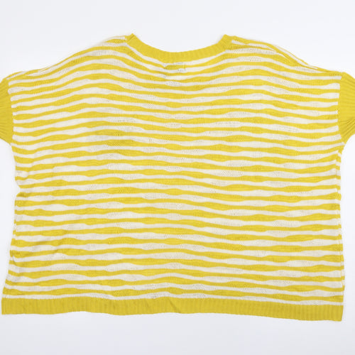 Katsumi Womens Yellow Crew Neck Striped Acrylic Pullover Jumper Size M