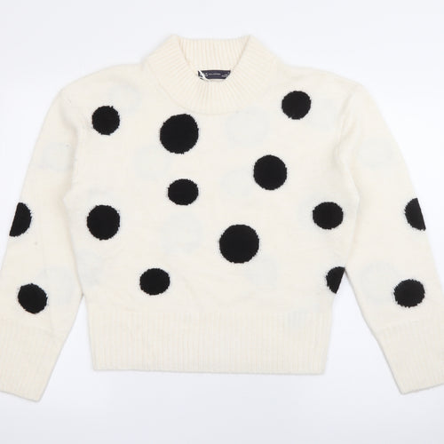 Marks and Spencer Womens White High Neck Polka Dot Acrylic Pullover Jumper Size S