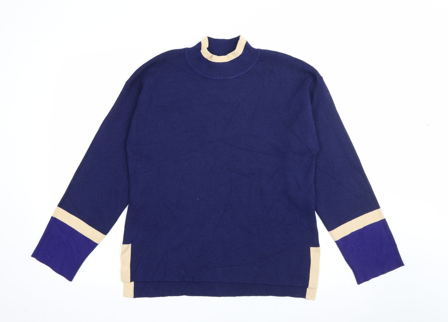Jasper Conran Womens Blue High Neck  Cotton Pullover Jumper Size M