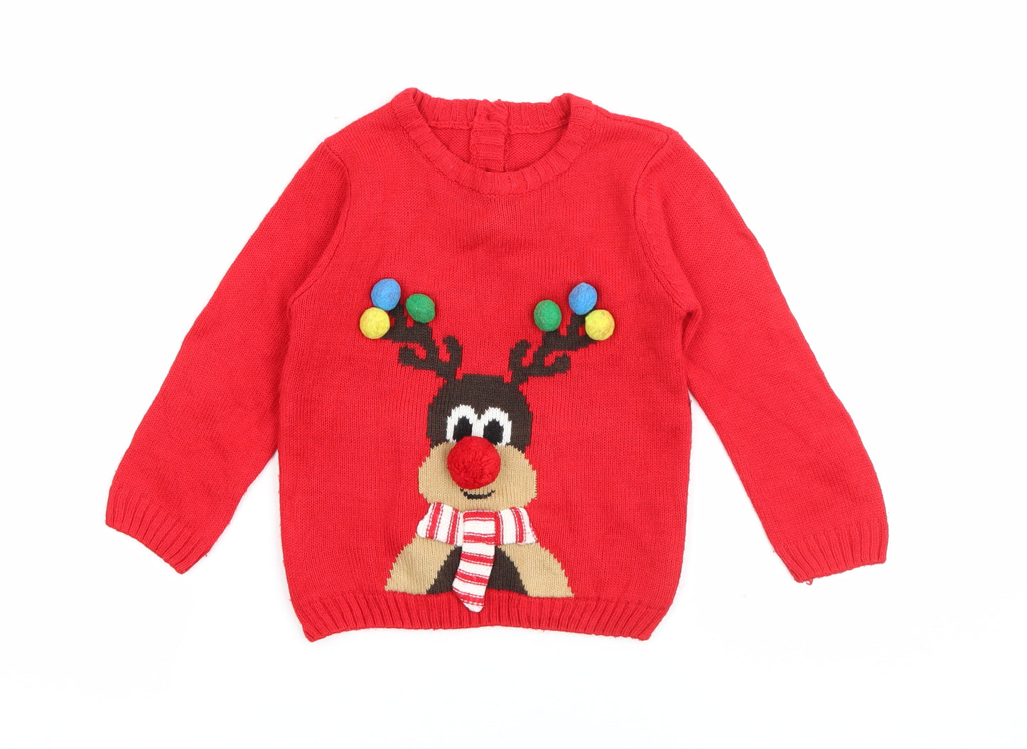 Matalan Baby Red  Acrylic Pullover Jumper Size 18-24 Months  Button - Rudolph Christmas Jumper