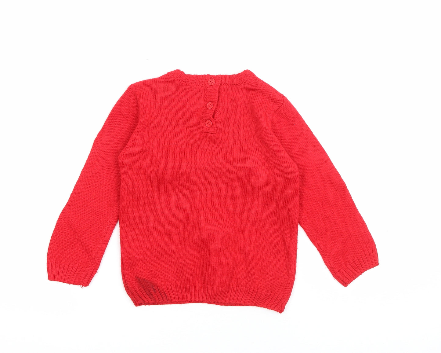 Matalan Baby Red  Acrylic Pullover Jumper Size 18-24 Months  Button - Rudolph Christmas Jumper