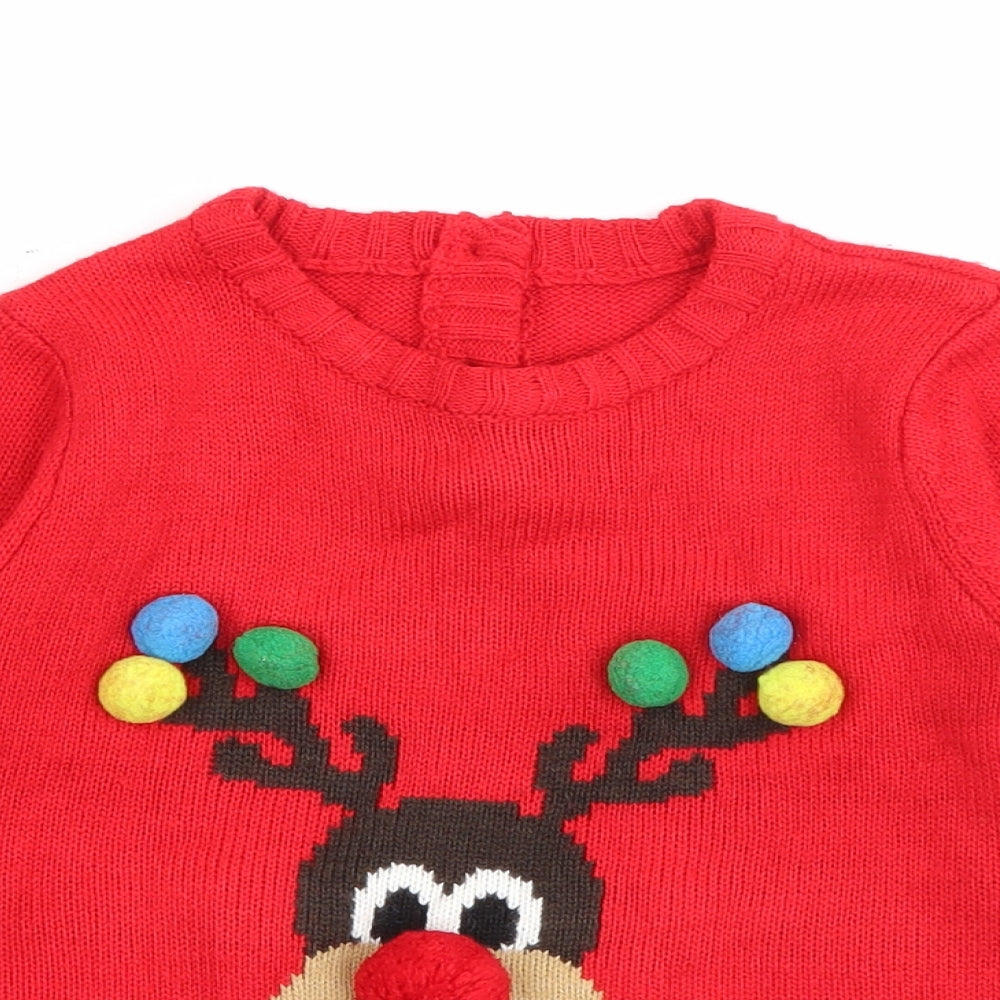 Matalan Baby Red  Acrylic Pullover Jumper Size 18-24 Months  Button - Rudolph Christmas Jumper