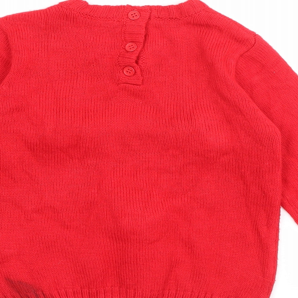 Matalan Baby Red  Acrylic Pullover Jumper Size 18-24 Months  Button - Rudolph Christmas Jumper