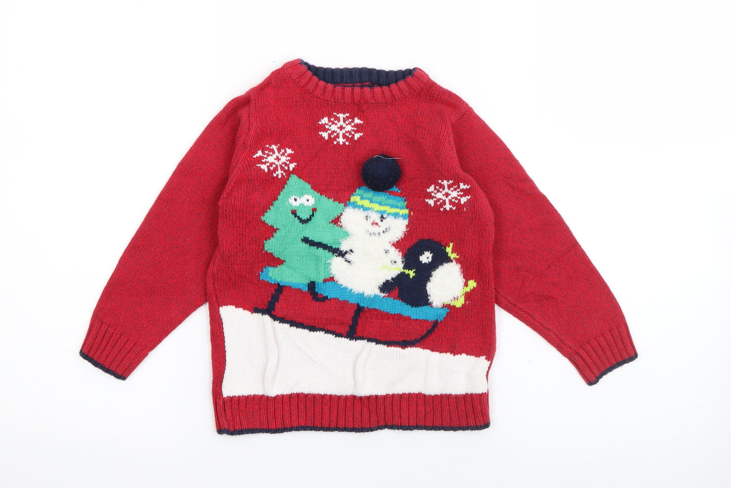 Nutmeg Boys Red Crew Neck  Cotton Pullover Jumper Size 3-4 Years   - Christmas Jumper