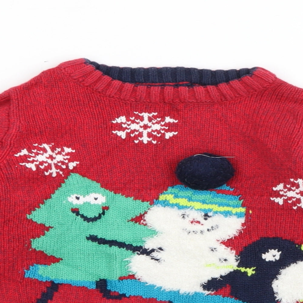 Nutmeg Boys Red Crew Neck  Cotton Pullover Jumper Size 3-4 Years   - Christmas Jumper