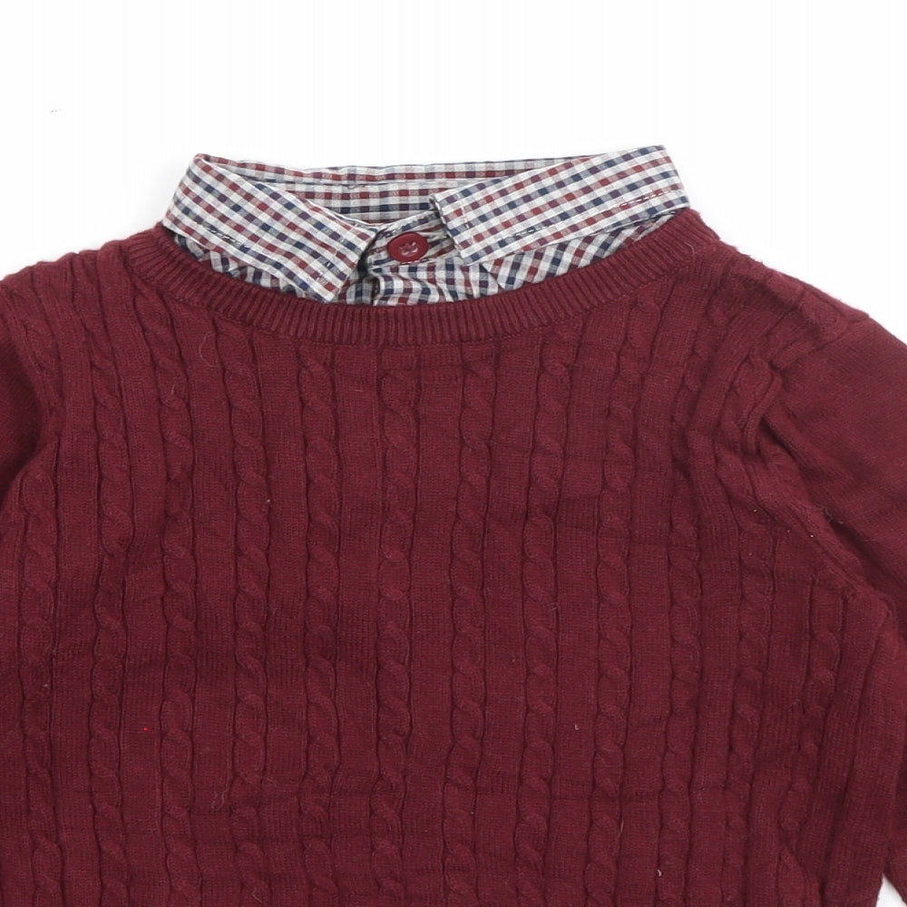 NEXT Boys Red  Cotton Pullover Jumper Size 18-24 Months  Button