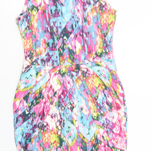 Internacionale Womens Multicoloured Geometric Polyester Pencil Dress  Size S  Scoop Neck Zip