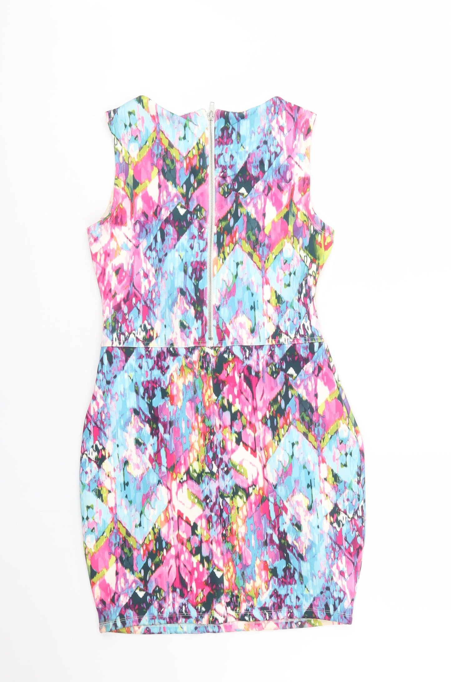 Internacionale Womens Multicoloured Geometric Polyester Pencil Dress  Size S  Scoop Neck Zip