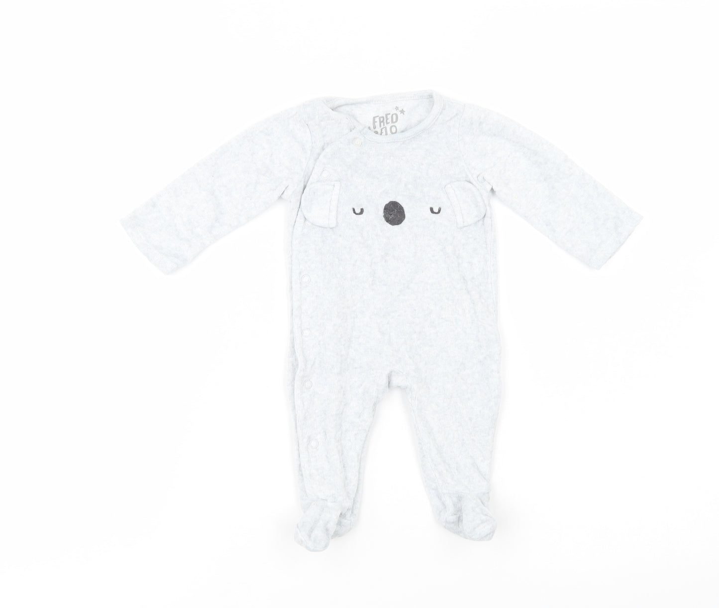 F&F Baby Grey  Cotton Babygrow One-Piece Size Newborn  Snap - Cute Animal