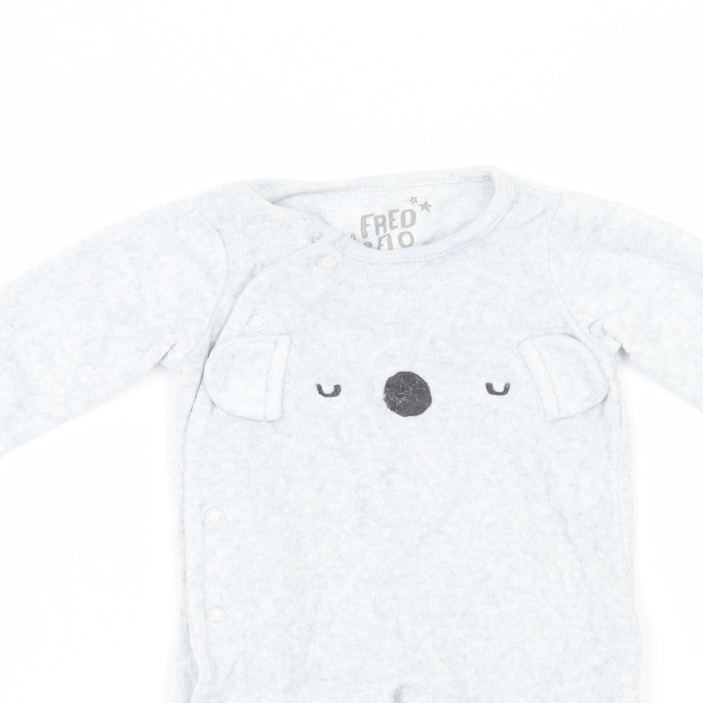 F&F Baby Grey  Cotton Babygrow One-Piece Size Newborn  Snap - Cute Animal
