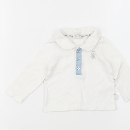 River Island Baby White  Cotton Basic Polo Size 3-6 Months Collared Button