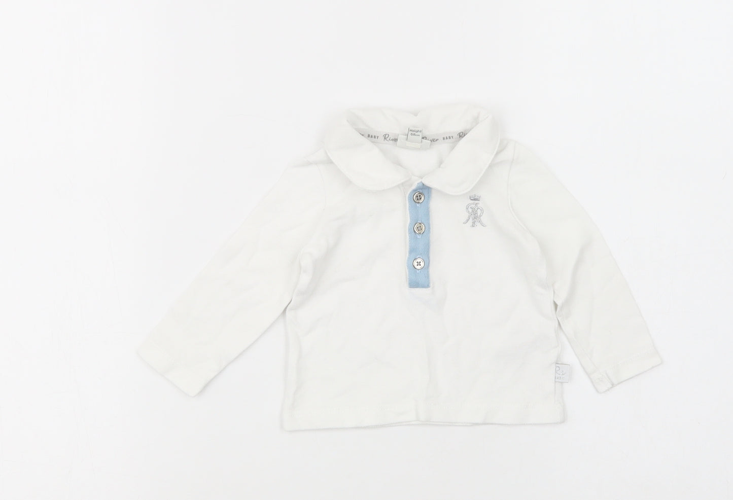 River Island Baby White  Cotton Basic Polo Size 3-6 Months Collared Button