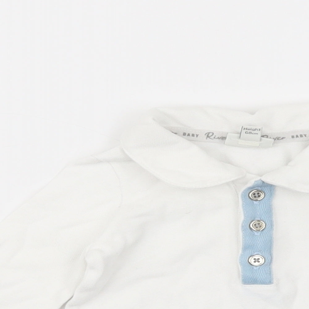 River Island Baby White  Cotton Basic Polo Size 3-6 Months Collared Button