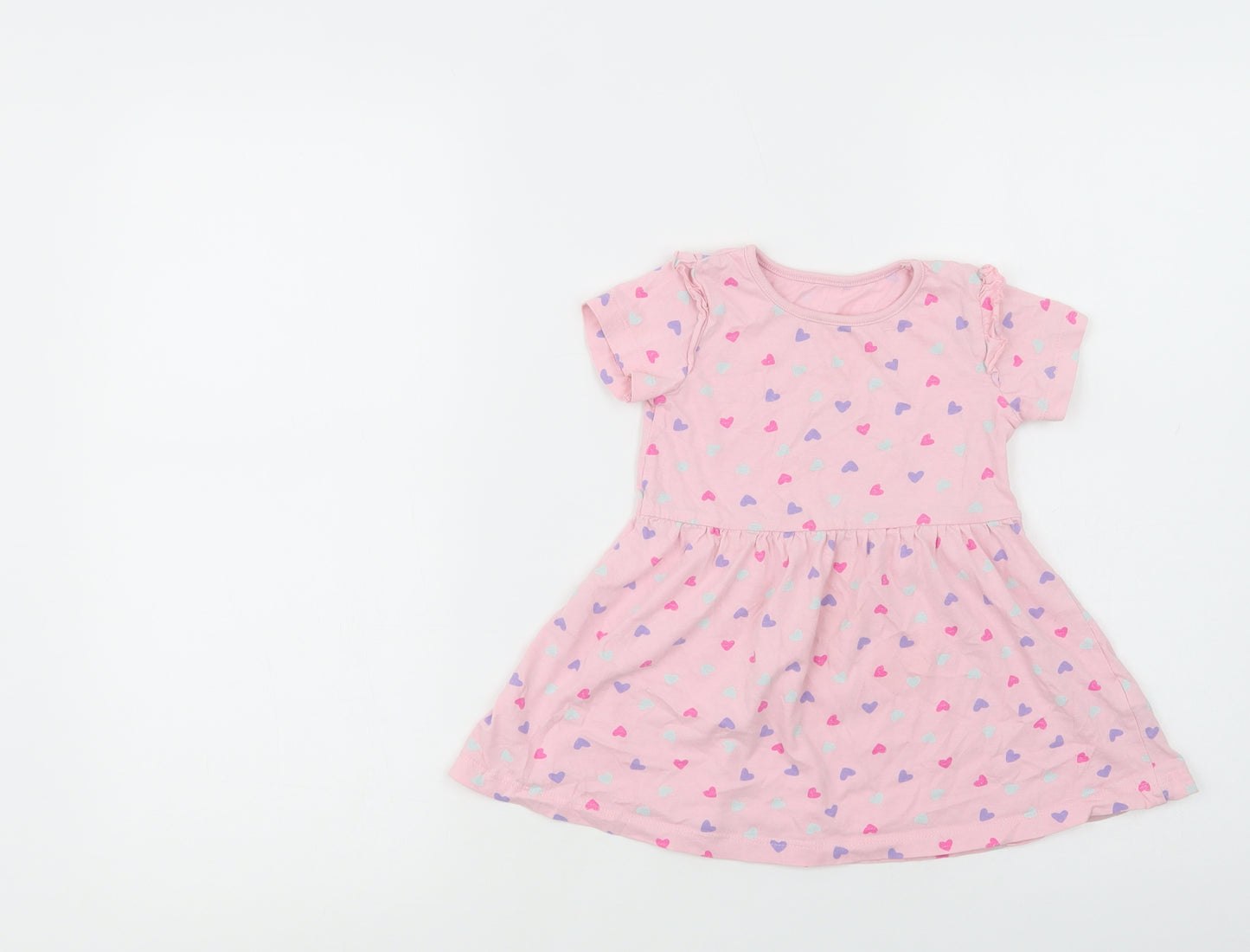 Dunnes Stores Baby Pink Geometric Cotton T-Shirt Dress  Size 18-24 Months  Crew Neck Pullover - Heart Print
