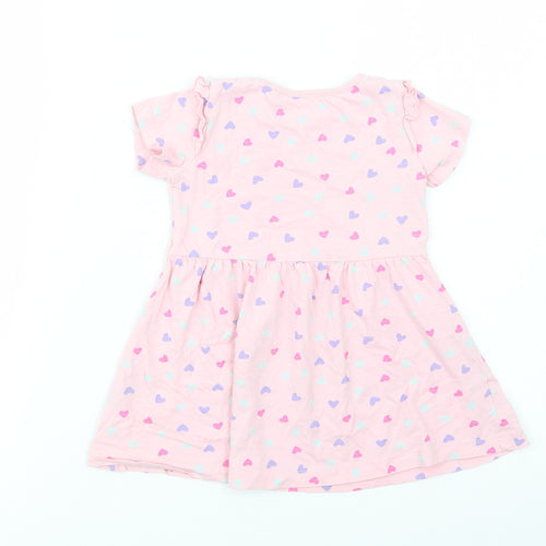 Dunnes Stores Baby Pink Geometric Cotton T-Shirt Dress  Size 18-24 Months  Crew Neck Pullover - Heart Print