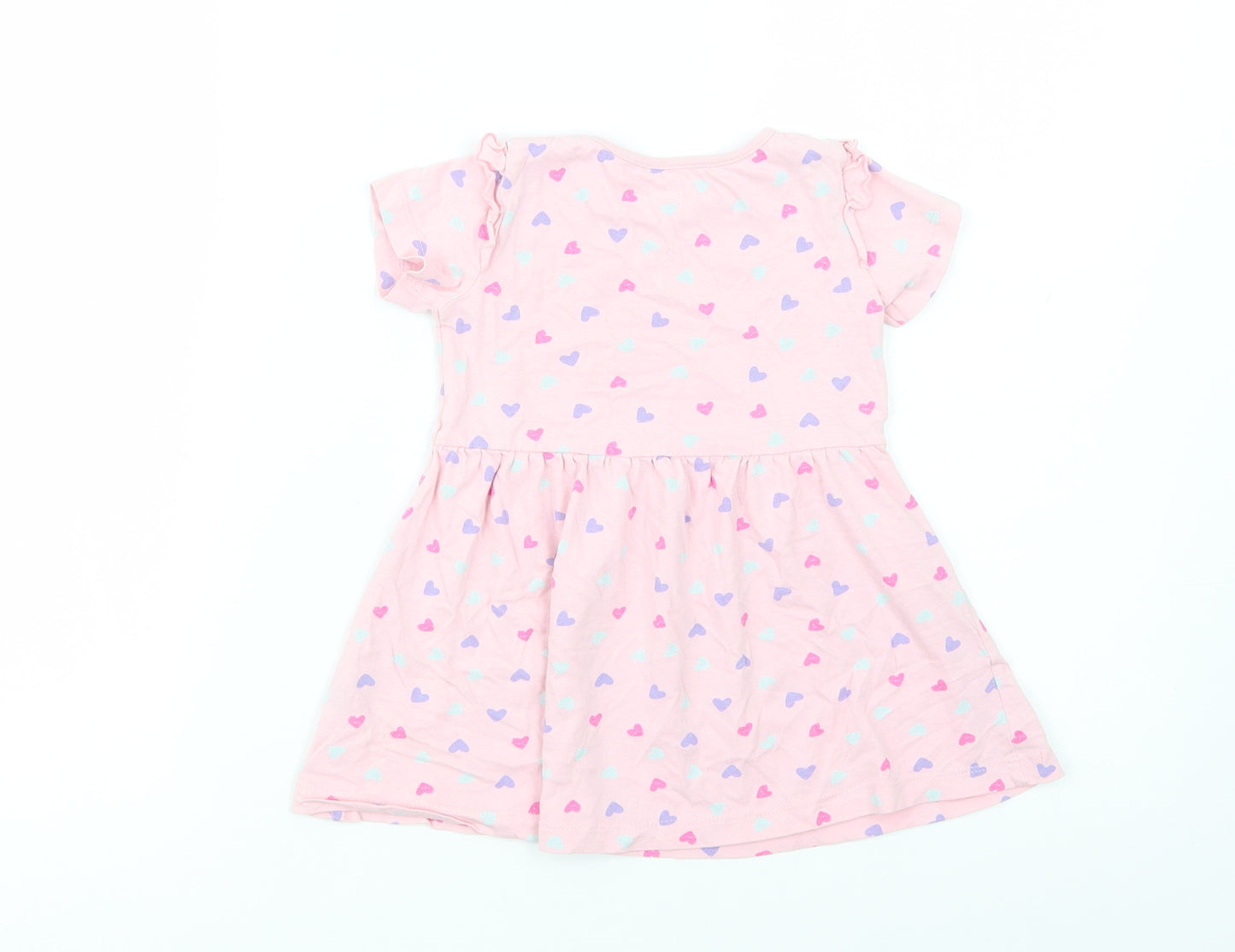 Dunnes Stores Baby Pink Geometric Cotton T-Shirt Dress  Size 18-24 Months  Crew Neck Pullover - Heart Print