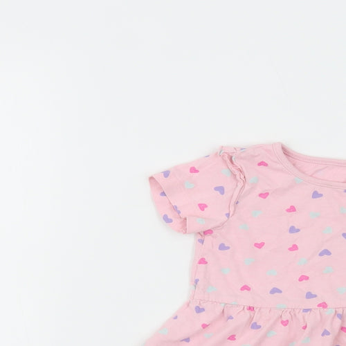 Dunnes Stores Baby Pink Geometric Cotton T-Shirt Dress  Size 18-24 Months  Crew Neck Pullover - Heart Print