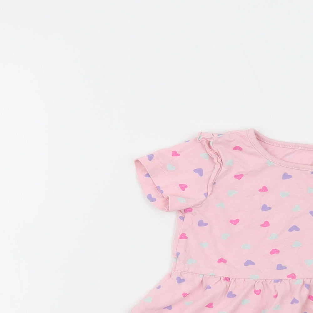 Dunnes Stores Baby Pink Geometric Cotton T-Shirt Dress  Size 18-24 Months  Crew Neck Pullover - Heart Print