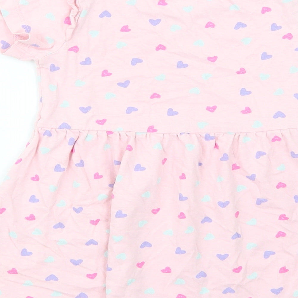 Dunnes Stores Baby Pink Geometric Cotton T-Shirt Dress  Size 18-24 Months  Crew Neck Pullover - Heart Print