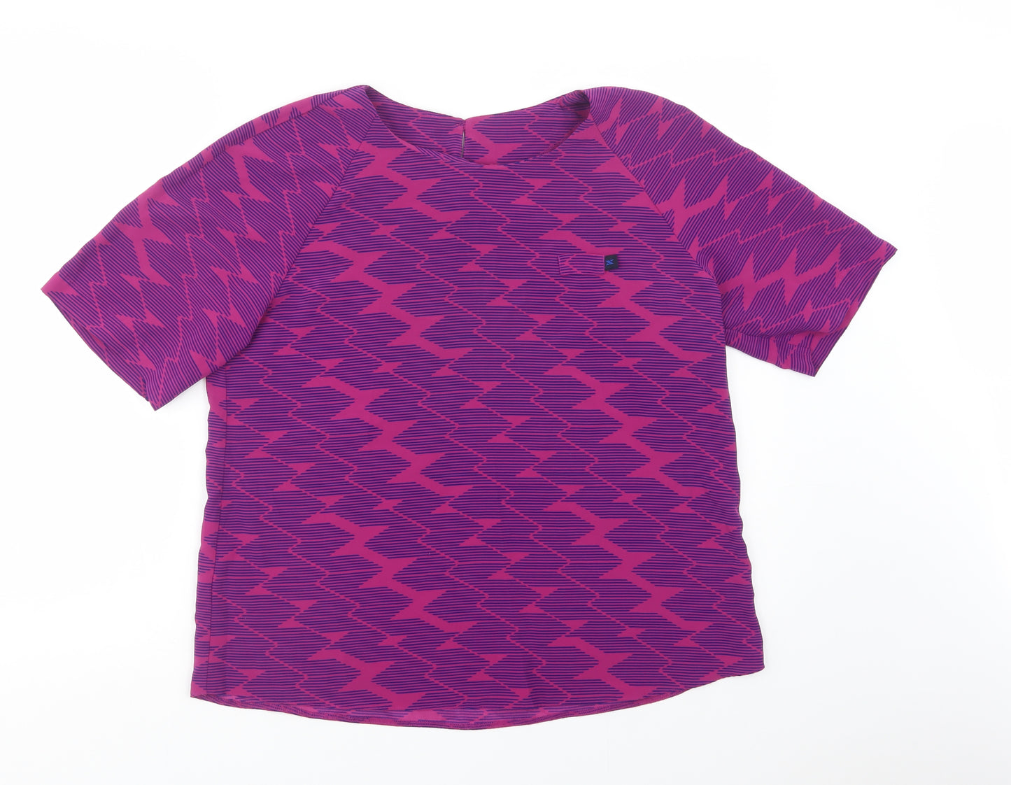 Preworn Womens Purple Geometric Polyester Basic Blouse Size 16 Crew Neck