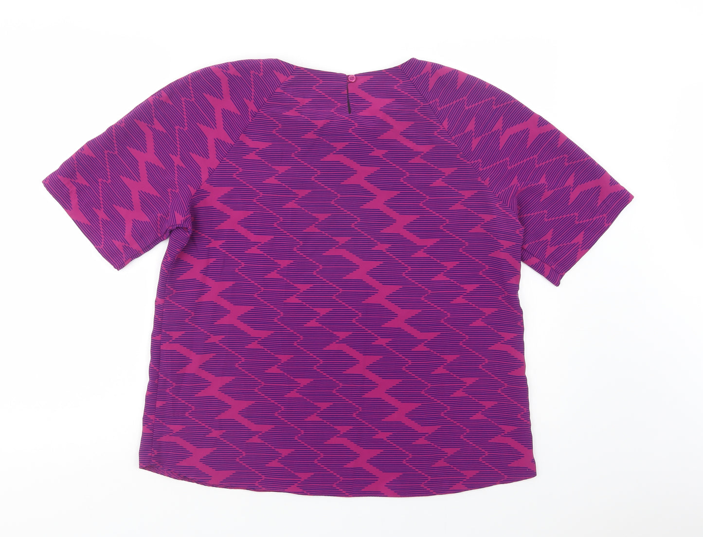 Preworn Womens Purple Geometric Polyester Basic Blouse Size 16 Crew Neck