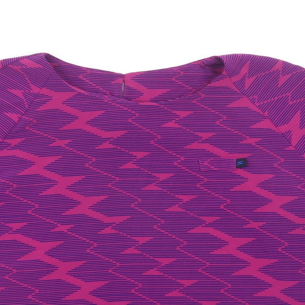 Preworn Womens Purple Geometric Polyester Basic Blouse Size 16 Crew Neck
