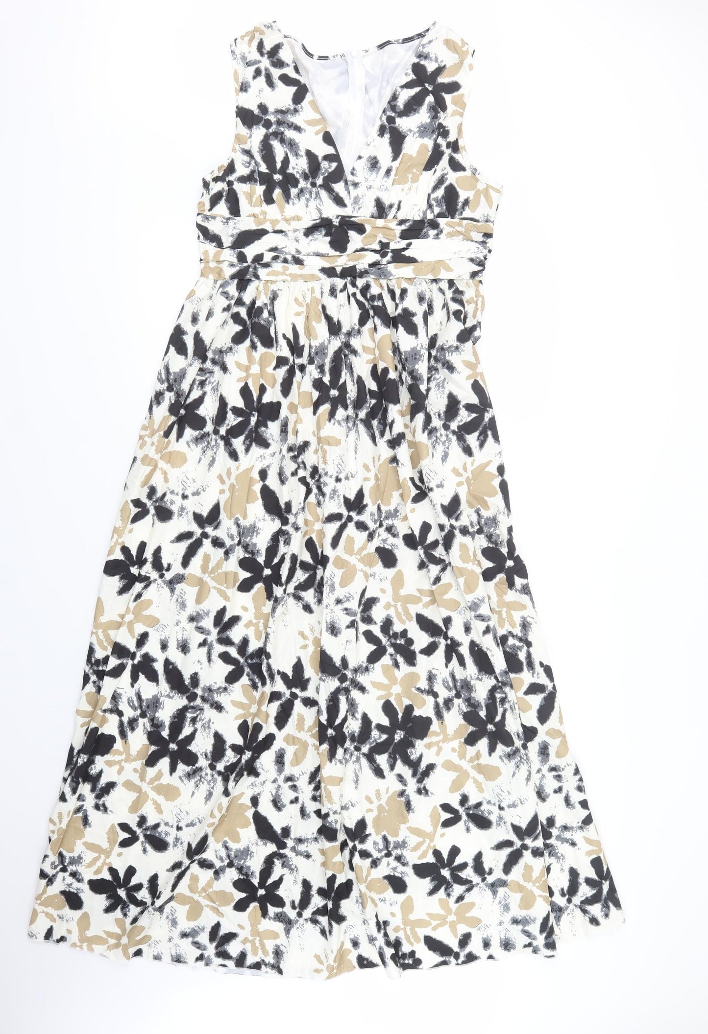 SheIn Womens Ivory Floral Polyester Maxi  Size L  V-Neck Zip