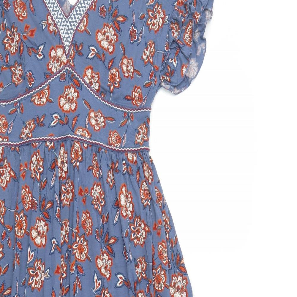 Monsoon Womens Blue Floral Viscose Maxi  Size S  V-Neck Pullover
