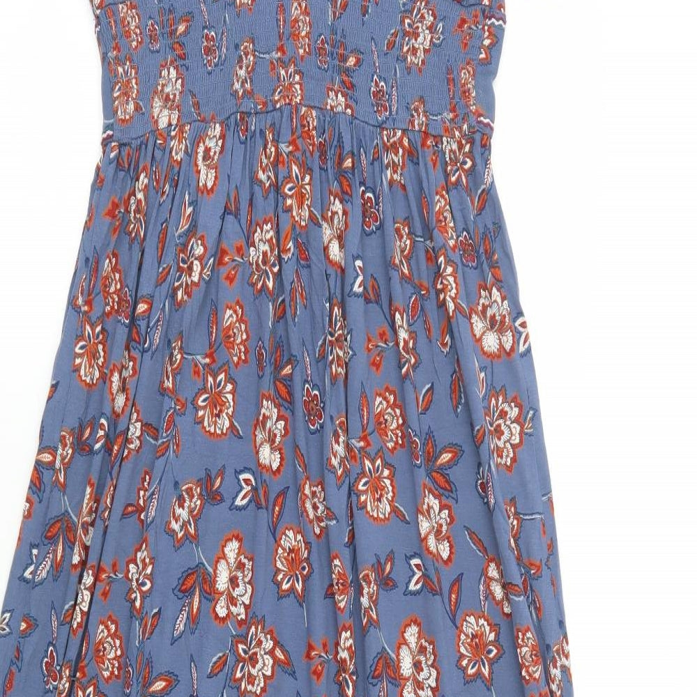 Monsoon Womens Blue Floral Viscose Maxi  Size S  V-Neck Pullover