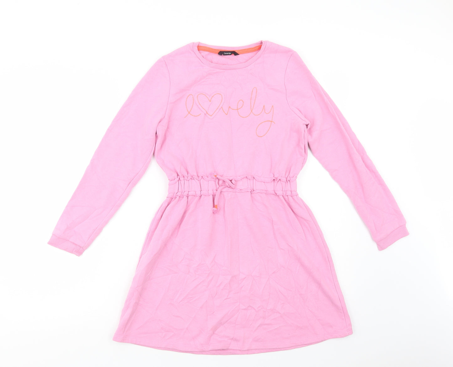 George Girls Pink  Cotton Fit & Flare  Size 11-12 Years  Crew Neck Drawstring - Lovely