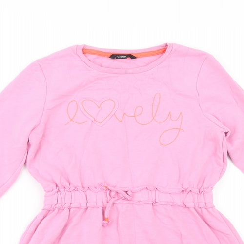 George Girls Pink  Cotton Fit & Flare  Size 11-12 Years  Crew Neck Drawstring - Lovely