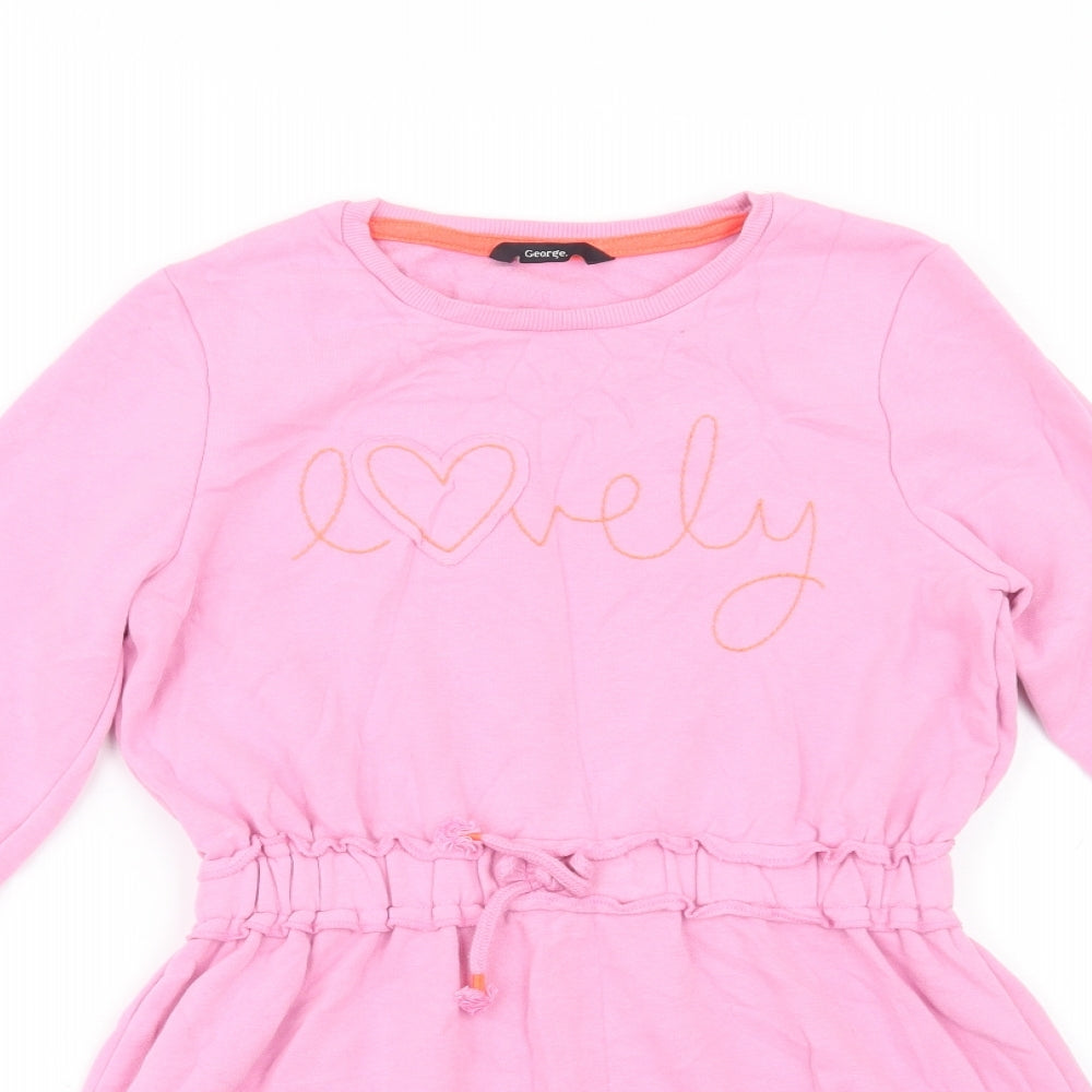 George Girls Pink  Cotton Fit & Flare  Size 11-12 Years  Crew Neck Drawstring - Lovely