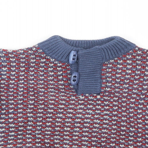 Matalan Boys Blue Mock Neck Geometric Cotton Pullover Jumper Size 2-3 Years  Button