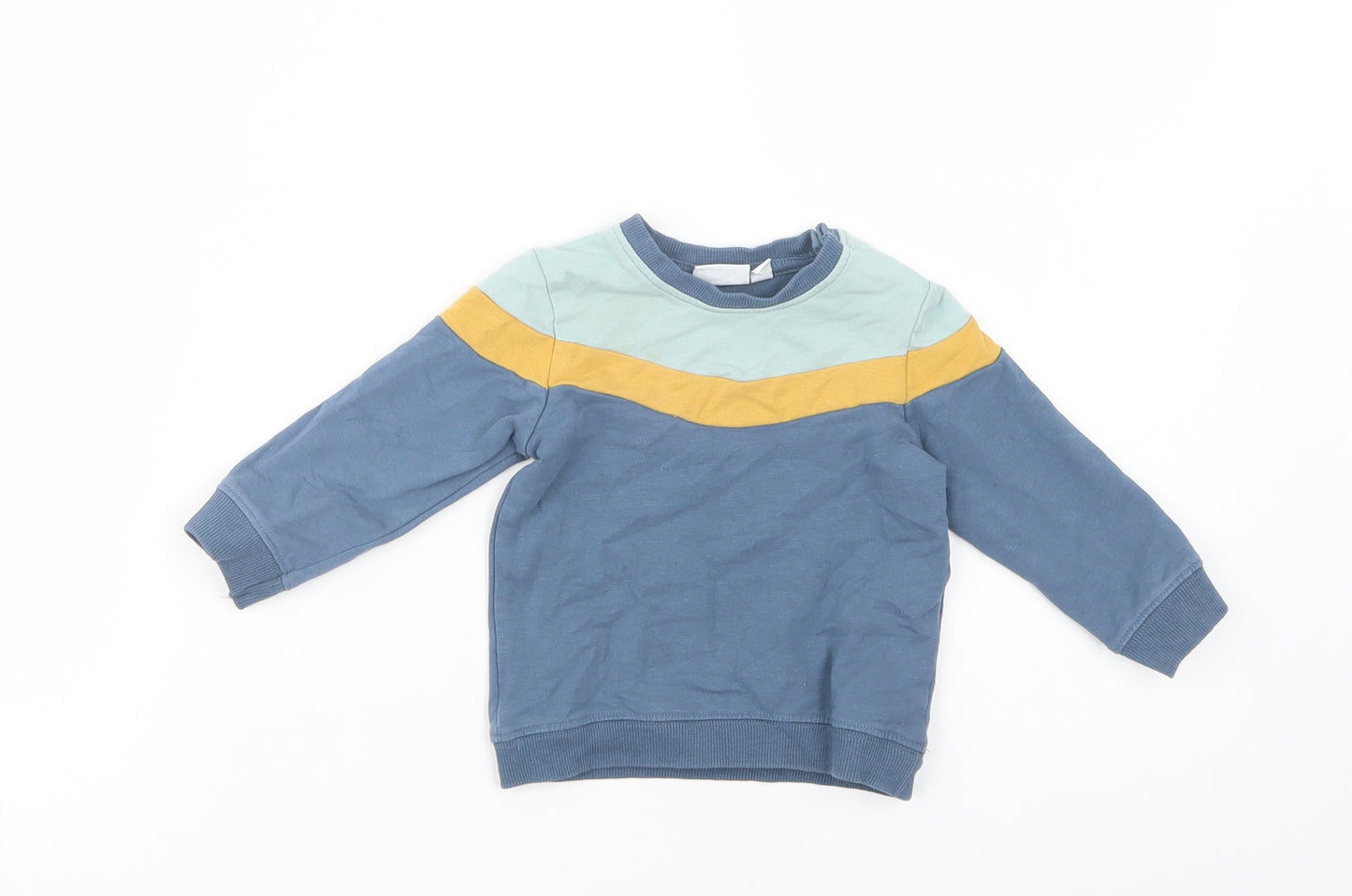 name it Baby Blue Colourblock Cotton Pullover Jumper Size 3-6 Months  Snap