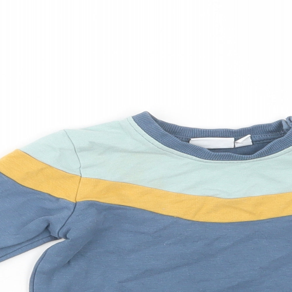 name it Baby Blue Colourblock Cotton Pullover Jumper Size 3-6 Months  Snap