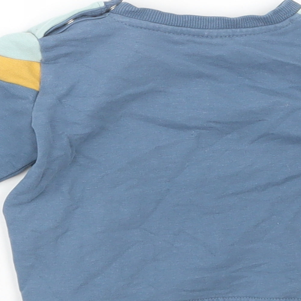 name it Baby Blue Colourblock Cotton Pullover Jumper Size 3-6 Months  Snap