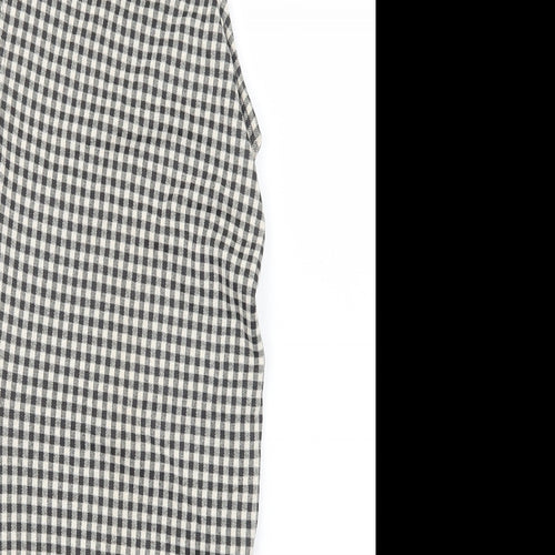 Zara Womens Grey Check Polyester Bodycon  Size S  Crew Neck Button