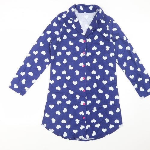 Express Gifts Womens Blue Geometric Cotton Chemise Dress Size 8  Button - Heart Print