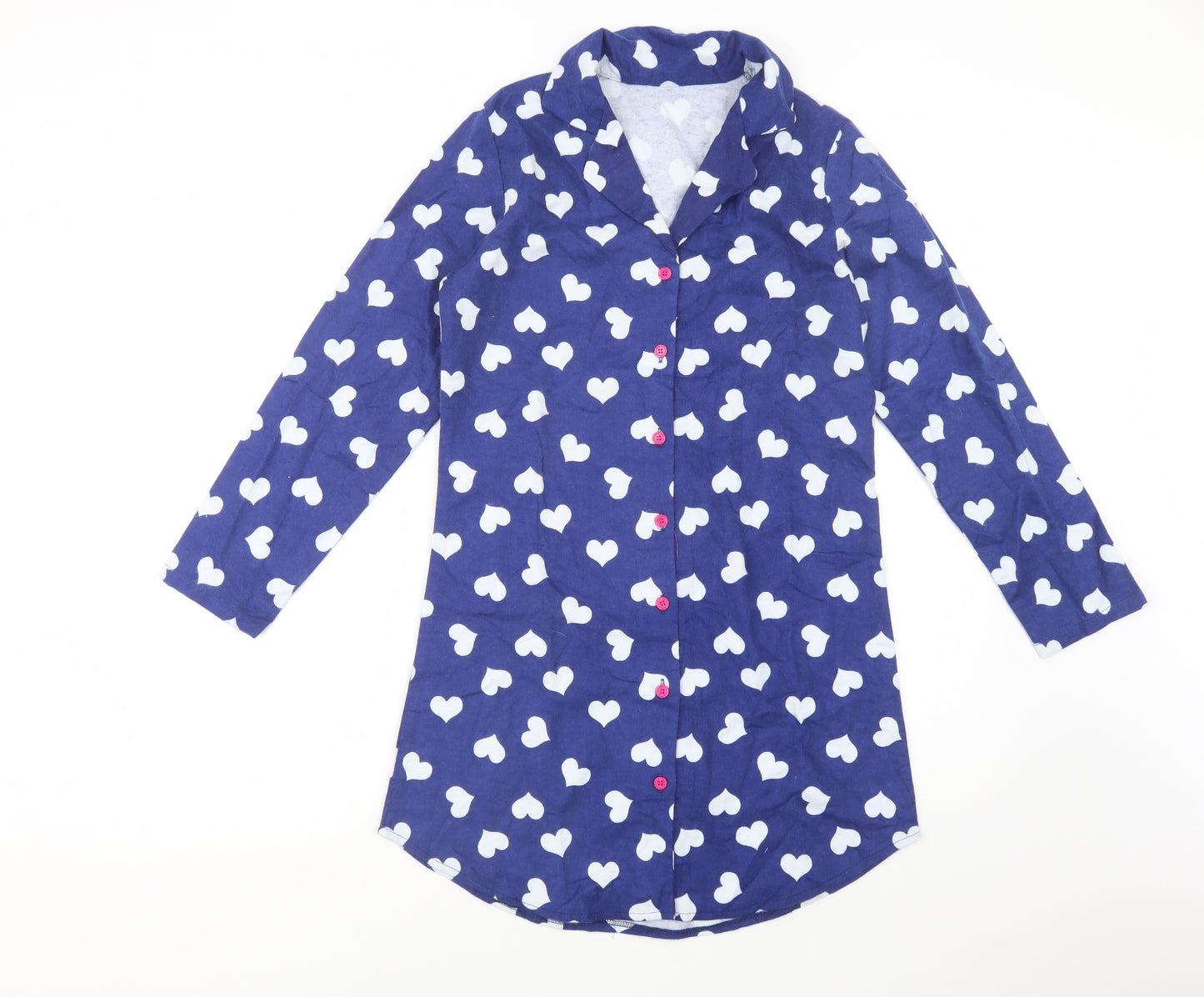 Express Gifts Womens Blue Geometric Cotton Chemise Dress Size 8  Button - Heart Print