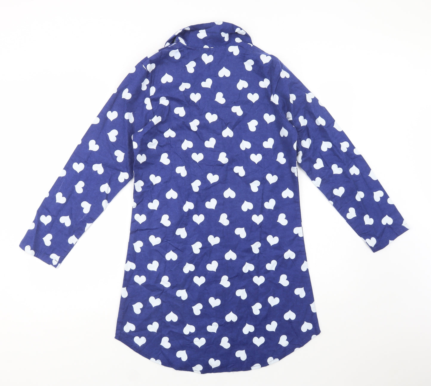 Express Gifts Womens Blue Geometric Cotton Chemise Dress Size 8  Button - Heart Print