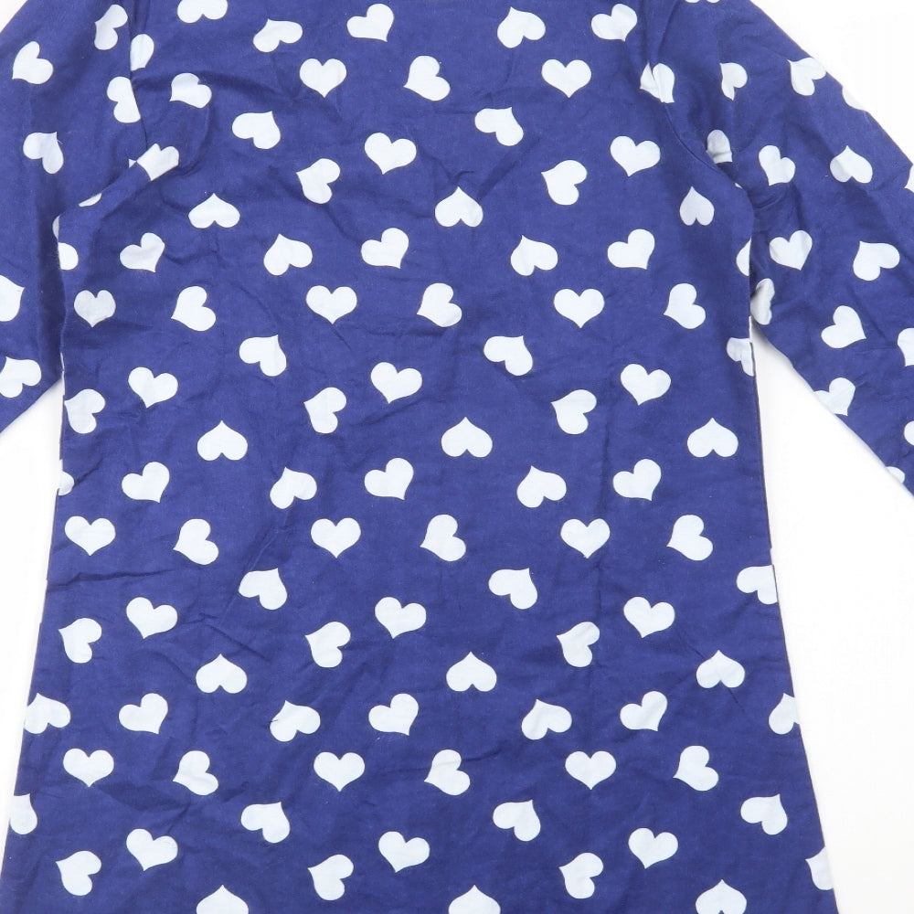 Express Gifts Womens Blue Geometric Cotton Chemise Dress Size 8  Button - Heart Print