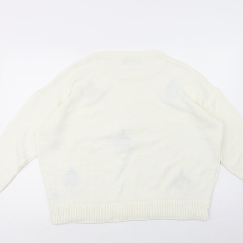 Marks and Spencer Womens Ivory Crew Neck Geometric Acrylic Pullover Jumper Size L