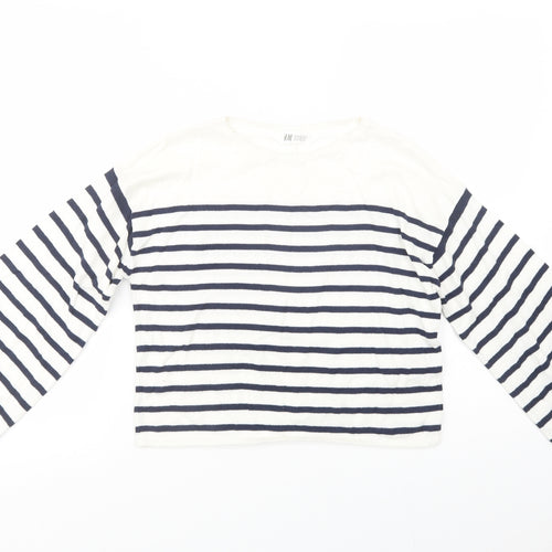 H&M Girls White Crew Neck Striped Cotton Pullover Jumper Size 11-12 Years  Pullover
