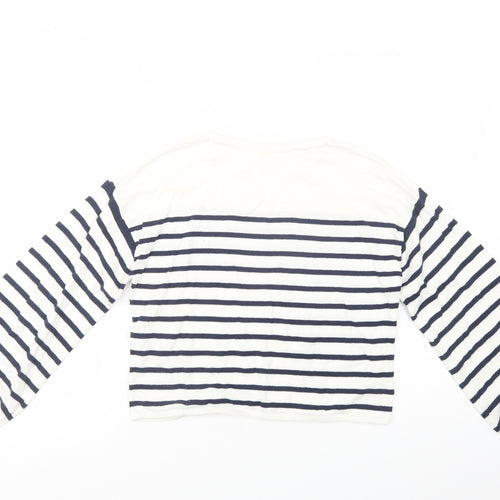 H&M Girls White Crew Neck Striped Cotton Pullover Jumper Size 11-12 Years  Pullover