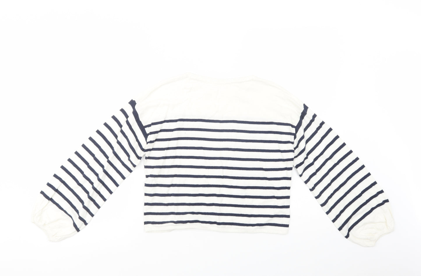 H&M Girls White Crew Neck Striped Cotton Pullover Jumper Size 11-12 Years  Pullover