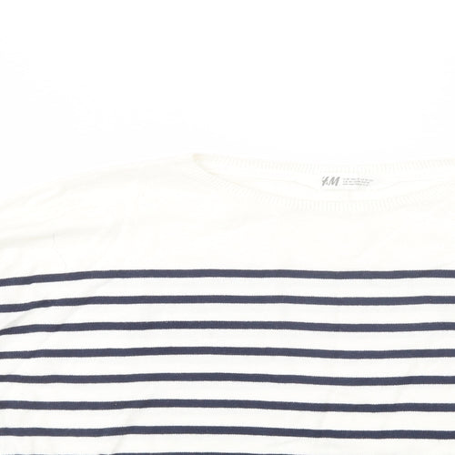 H&M Girls White Crew Neck Striped Cotton Pullover Jumper Size 11-12 Years  Pullover