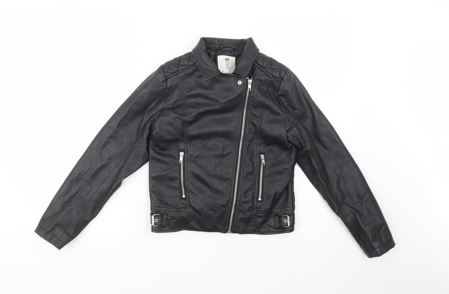 H&M Girls Black   Biker Jacket Size 11-12 Years  Zip