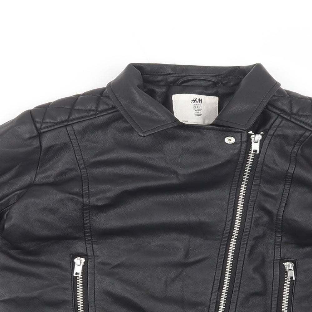 H&M Girls Black   Biker Jacket Size 11-12 Years  Zip